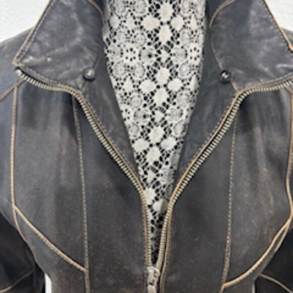 Andrew Marc New York Brown Distressed Leather Moto Jacket Small - Picture 2 of 9